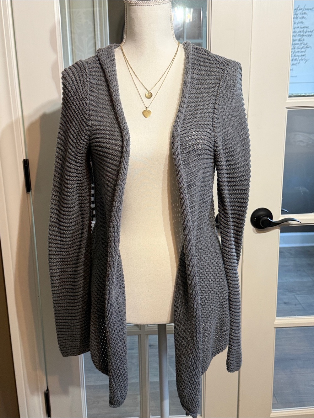 BANANA REPUBLIC Hooded Open-Front Gray Knit Cardigan S Cottagecore Casual